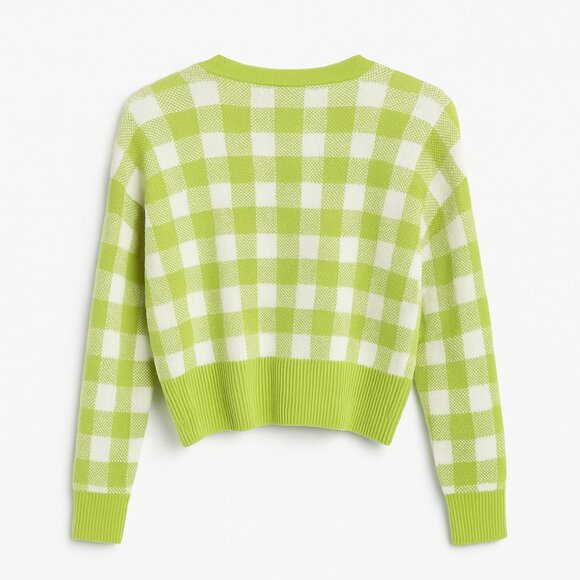 BP. Lime Green Checkered Button-Up Cardigan — Size Medium (M) - Picture 2 of 4